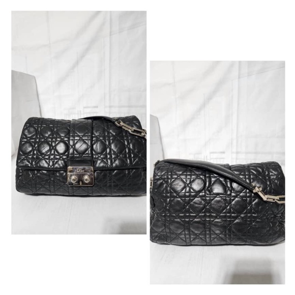 Authentic CHRISTIAN DIOR  Lambskin Cannage Medium New Lock Flap Shoulder Bag Bla - Picture 7 of 16